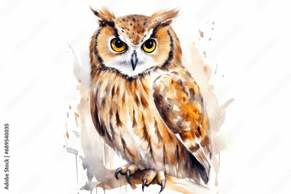Naklejka premium Painting of owl on branch