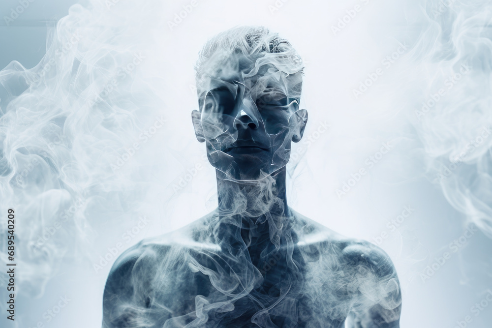 Silhouette of a man surrounded by cigarette smoke. Passive smoking concept. Stop addiction awareness background Silhouette of a man surrounded by cigarette smoke. Passive smoking concept. Stop addiction awareness background