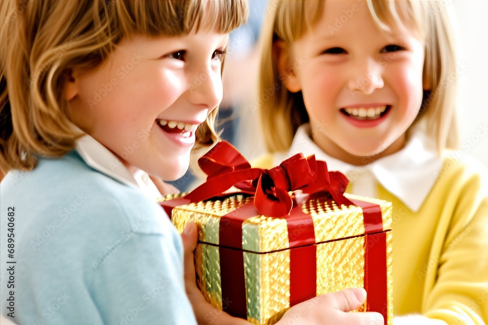 Smiling Kids with Easter Gifts. Expressing Joy and Gratitude in Festive Atmosphere Smiling Kids with Easter Gifts. Expressing Joy and Gratitude in Festive Atmosphere