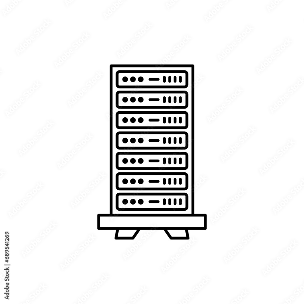 Server rack vector icon. Server rack hosting datacenter virtual machine database in black and white color.