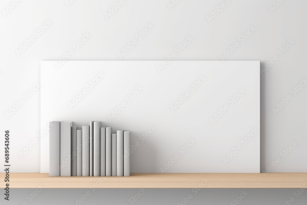 Front view of white mockup book on bookshelf. Cozy book background. Bookish, bookstore, bookshop. Front view of white mockup book on bookshelf. Cozy book background. Bookish, bookstore, bookshop.