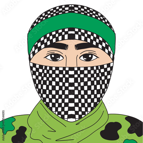 closeup of man in turban covering face. Muslim