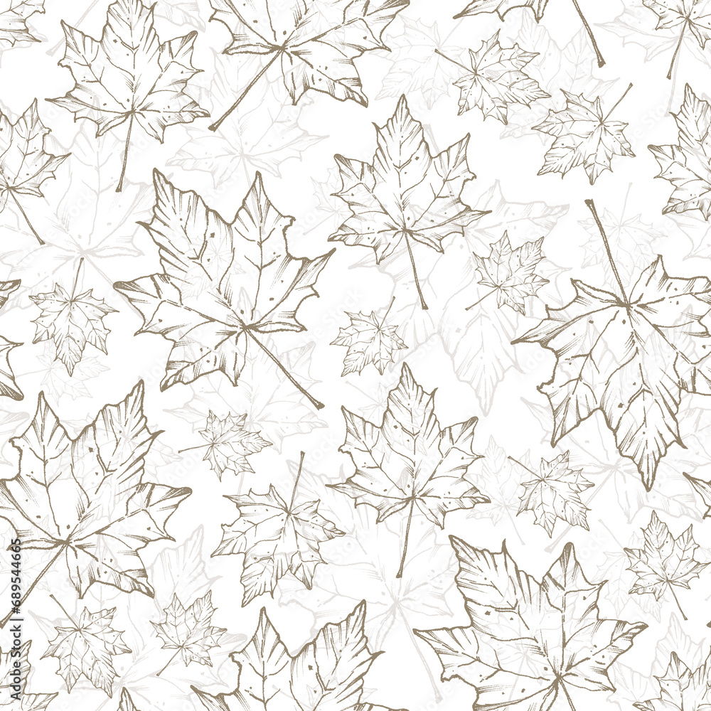 Pattern of autumn dry leaves. Maple Leaf. Illustration for the design of textiles, covers, ceramics. White background. Pattern of autumn dry leaves. Maple Leaf. Illustration for the design of textiles, covers, ceramics. White background.