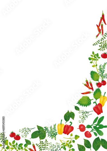 水彩風　野菜とハーブフレーム Fresh Vegetables And Botanical Herbs in Watercolor Series:Vegetables and Herbs frame