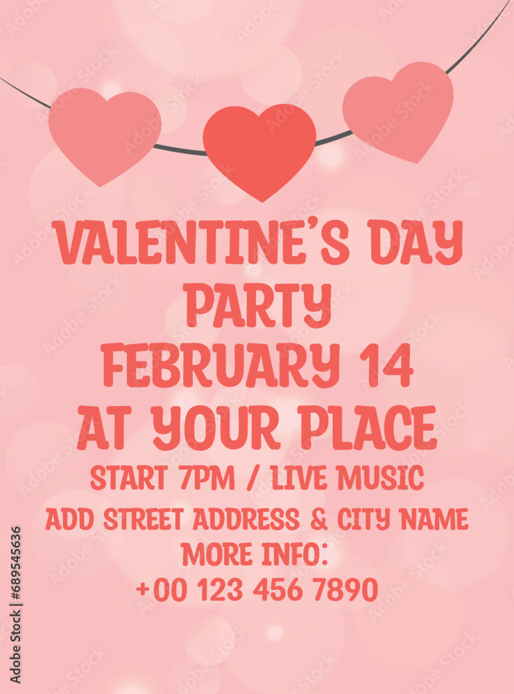 Valentine's day celebration party flyer poster  social media post design