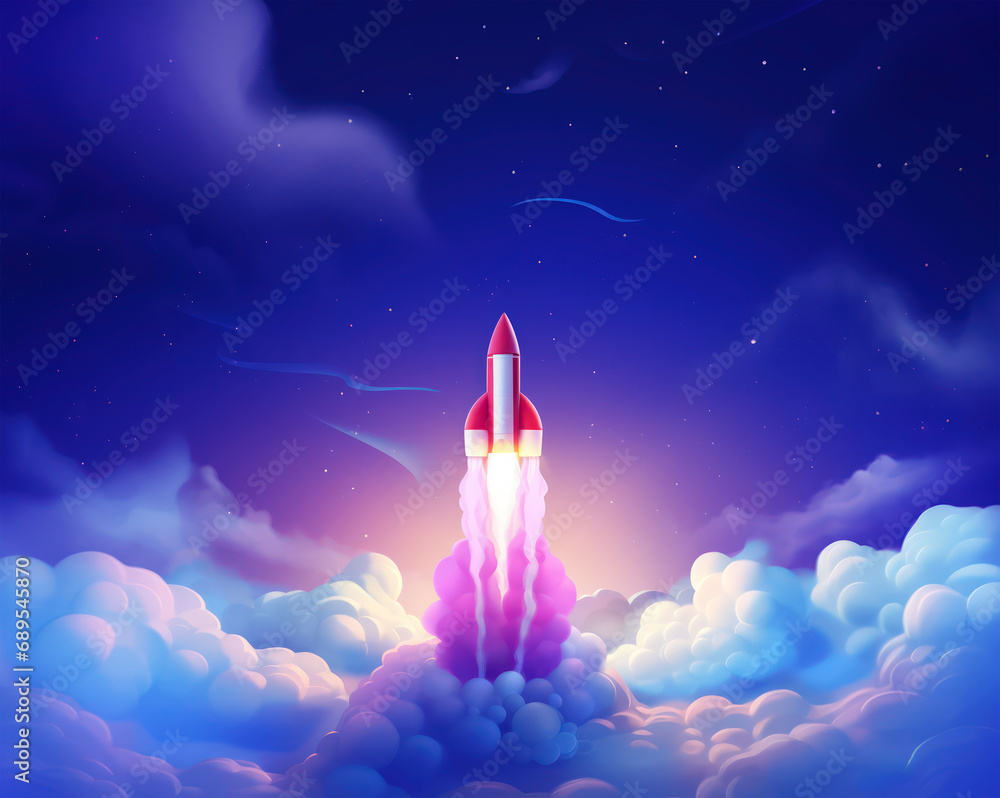 Twilight rocket ascension. Vibrant space shuttle launch against dusk sky. Twilight rocket ascension. Vibrant space shuttle launch against dusk sky.