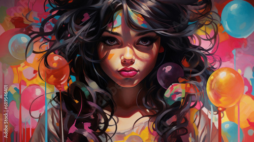 Lollipop girl portrait in the style of vibrant graffiti