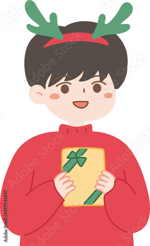 christmas boy hold a yellow gift