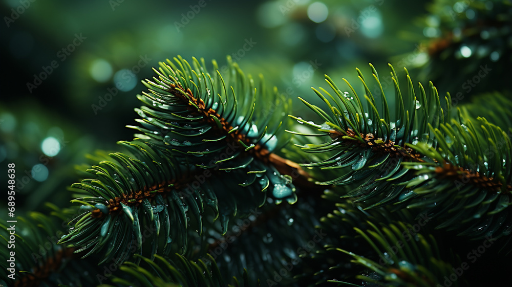 christmas tree branch with cones on dark background
