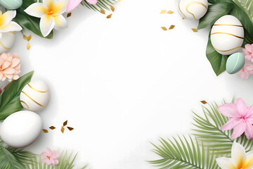 easter card, easter bunny with eggs, easter eggs and flowers, easter eggs in a basket, easter eggs and flowers on a white background, easter wall paper and background for social media