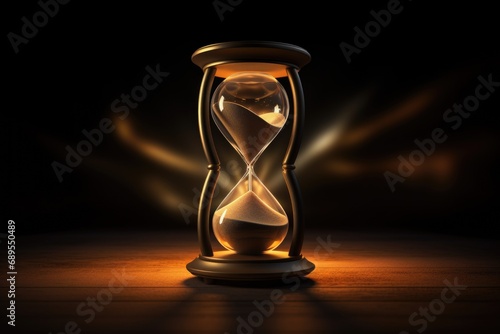 Golden Sand Running Through Hourglass Time Passing Concept