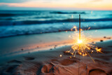 Sparklers Lighting Up the Night for New Year's or Party Festivities, with Ample Copy Space Beachside Celebration