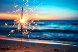 Sparklers Lighting Up the Night for New Year's or Party Festivities, with Ample Copy Space Beachside Celebration