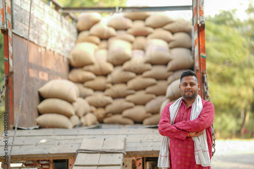 In the grain market, a farmer