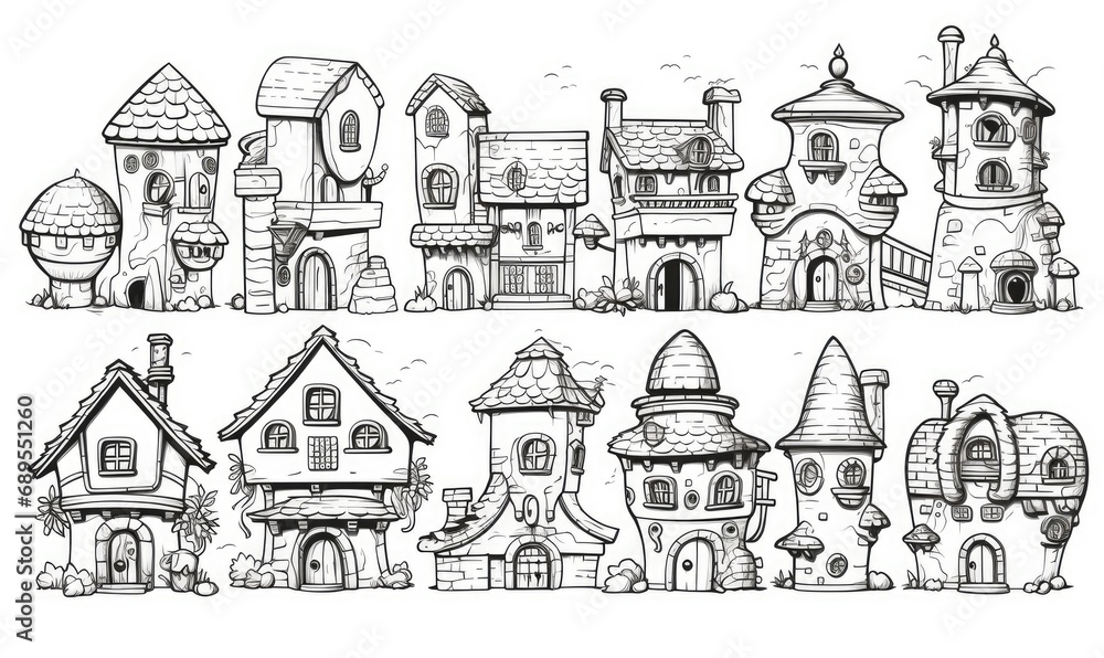 A bunch of houses that are drawn in pencil
