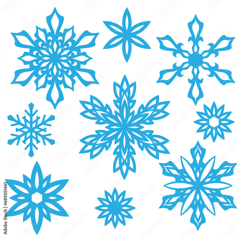 set of snowflakes on white