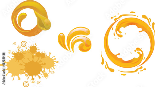 Mango splashes orange color vibrant twist splash Splash of delicious mango juice on white background