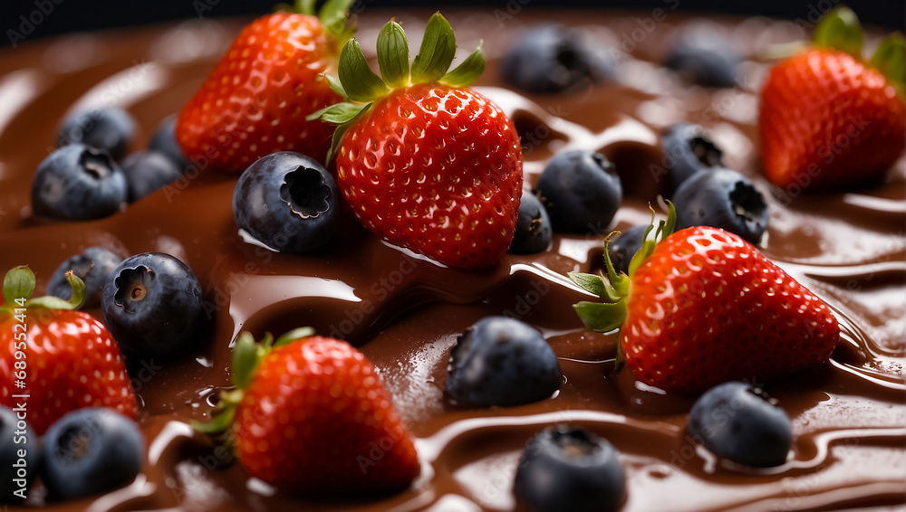 Fresh strawberries and blueberries covered in chocolate
Fresh strawberries and blueberries covered in chocolate
