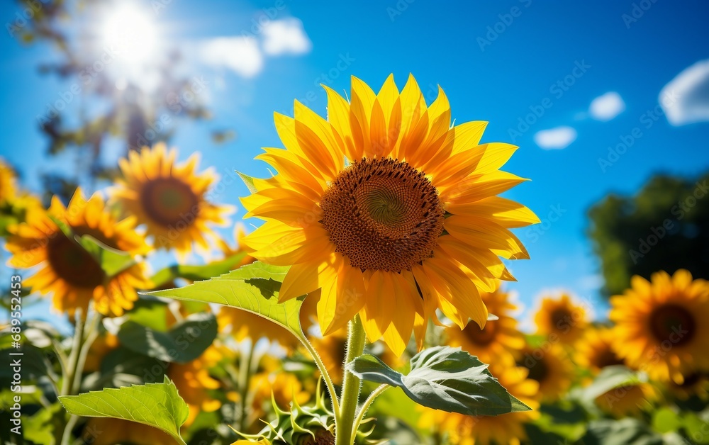 Growth of Sunflower Plant in Vibrant Summer