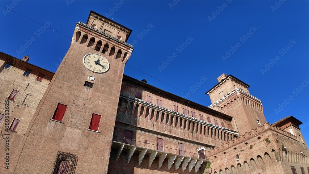 Ferrara Castle, known as Castello Estense, is a medieval fortress in the center of Ferrara, Italy, constructed in 1385. Encircled by moat, the castle comprises a sizable central block with four towers