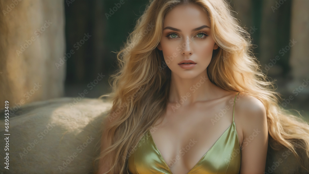Fototapeta premium portrait of a woman with golden silk dress