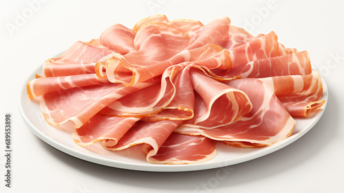 Plate of Thinly Sliced Prosciutto isolated on white background