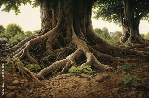 An old tree with large and strong roots photo