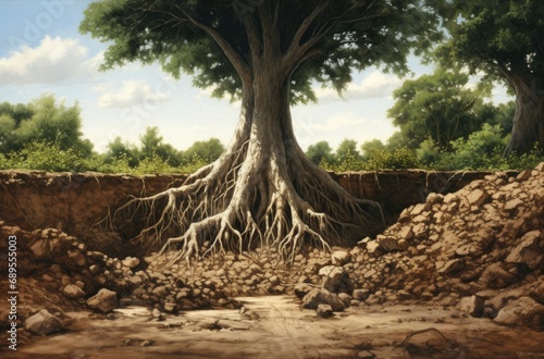 An old tree with large and strong roots photo