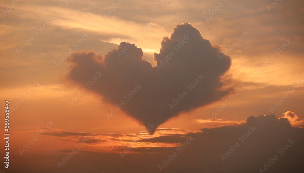 Cloud Heart Floating in an Orange Sunset Sky