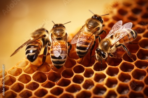 Fototapeta Naklejka Na Ścianę i Meble -  a group of bee on the honeycomb producing honey