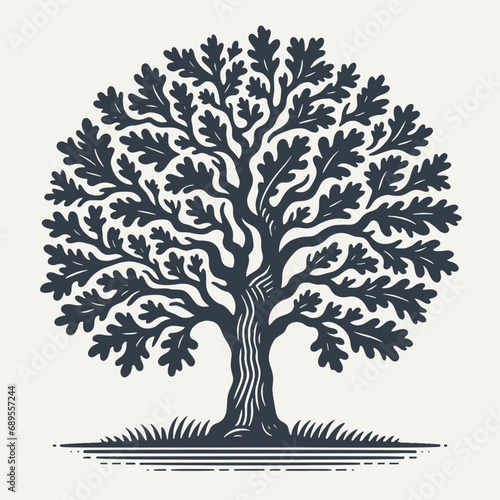 Oak tree. Vintage woodcut engraving style vector illustration.