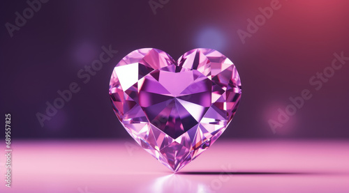 Heart shaped purple gem stone on color background