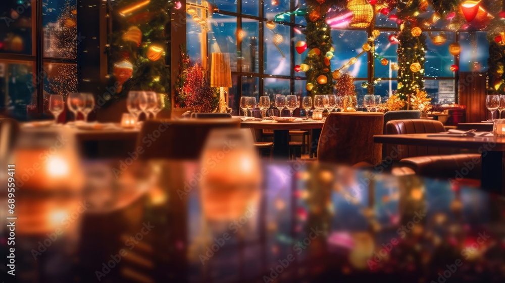 A restaurant adorned with abstract bokeh lights A restaurant adorned with abstract bokeh lights