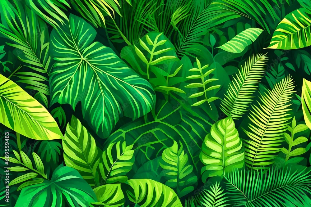Nature leaves, green tropical forest, illustration concept


