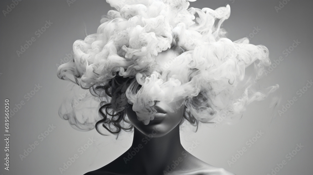 Cloudy smoke covering face of woman