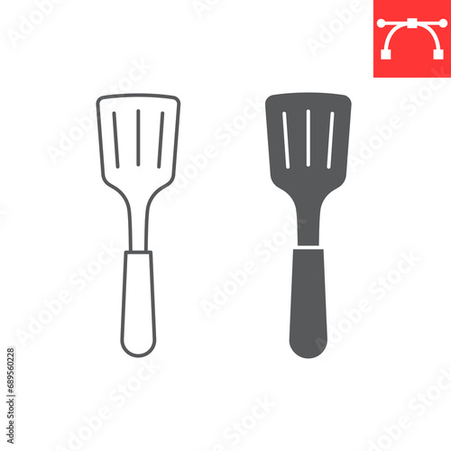 Slotted turner line and glyph icon, kitchen and kitchenware, slotted spatula vector icon, vector graphics, editable stroke outline sign, eps 10