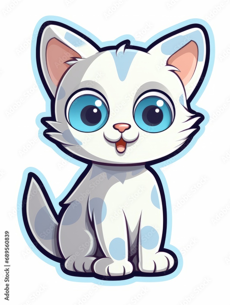 Funny Kitten sticker in cartoon style isolated, AI Funny Kitten sticker in cartoon style isolated, AI