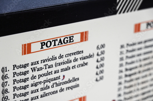 Horeca carte restaurant brasserie menu potage photo