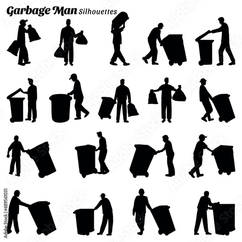 Collection of illustrations of silhouettes of garbage men
