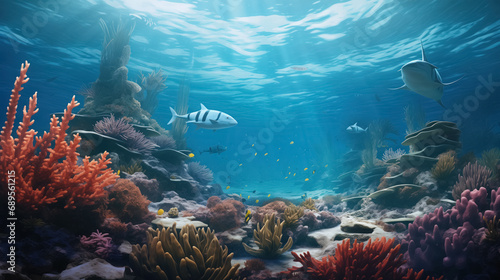 Vibrant underwater coral reef scene.