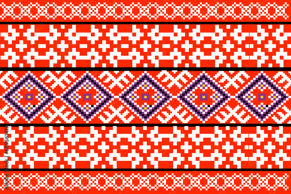 Seamless geometric oriental embroidery pattern on white, red background illustration, vector Seamless geometric oriental embroidery pattern on white, red background illustration, vector