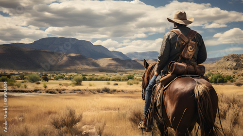 Cowboy in the Western era Riding in dry weather, western scenery