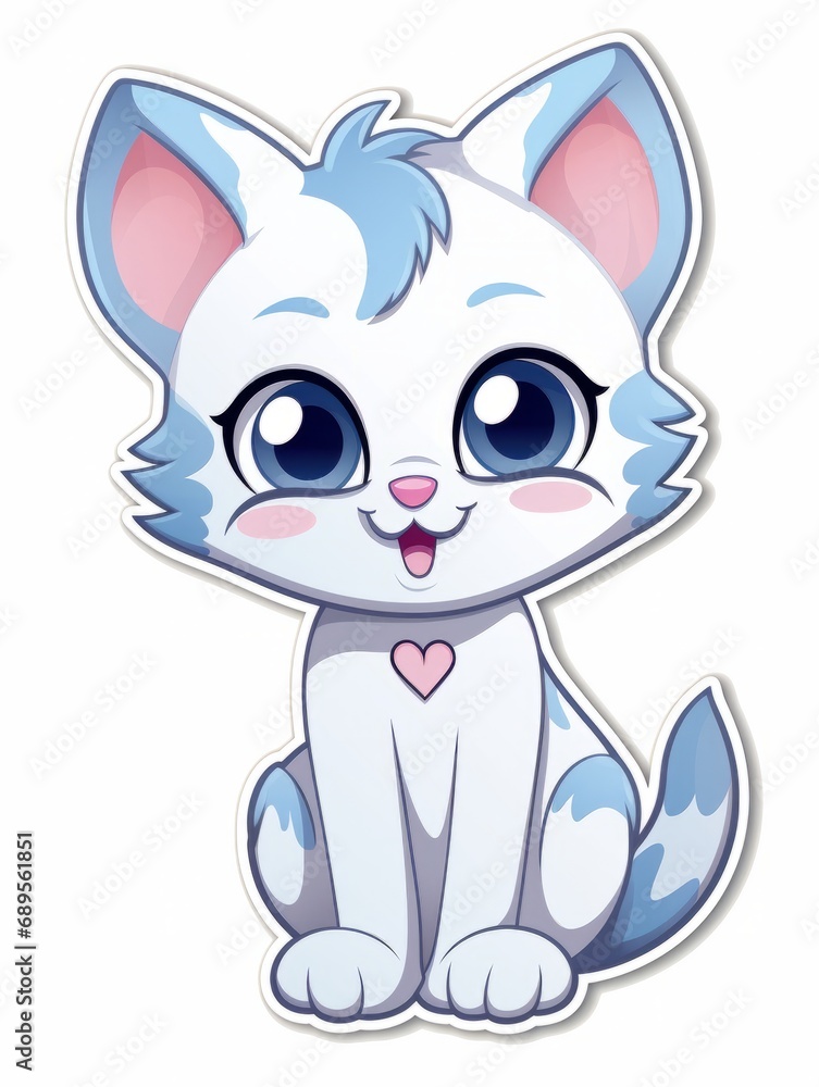Funny Kitten sticker in cartoon style isolated, AI Funny Kitten sticker in cartoon style isolated, AI