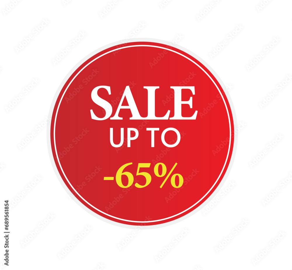 Red label Sale up to 65%, sale sign, sale button Red label Sale up to 65%, sale sign, sale button