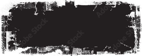 Glitch distorted grange shape . Noise grungy logo . Trendy defect error shapes . Glitched frame .Grunge textured . Distressed effect .Vector shapes with a halftone dots screen print texture.