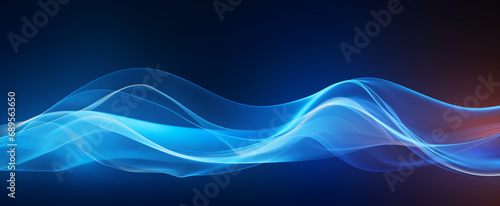 Abstract glowing light dynamic waves on blue backgrond photo