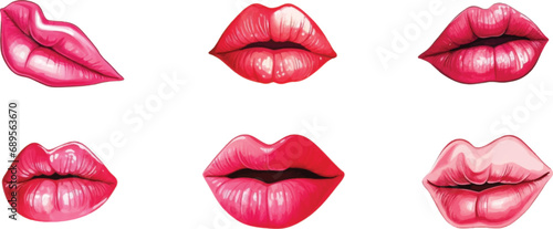 Realistic bright sexy female lips in watercolor. Set of  illustrations on a white background