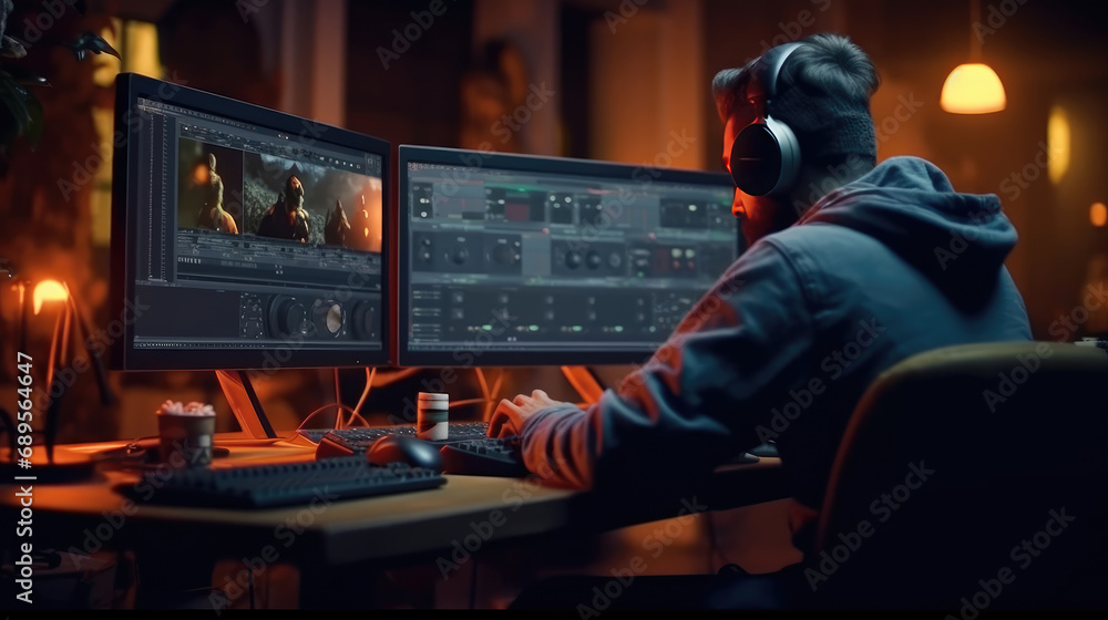 The editor is editing the video at the computer Stock Photo | Adobe Stock