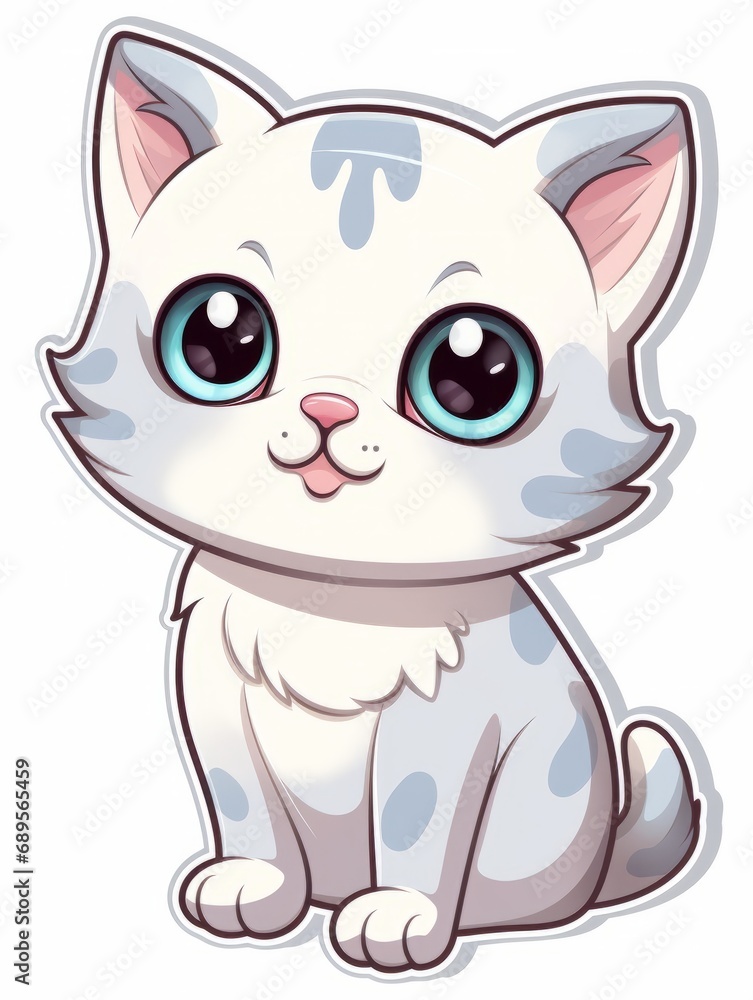Funny Kitten sticker in cartoon style on white background isolated, AI Funny Kitten sticker in cartoon style on white background isolated, AI