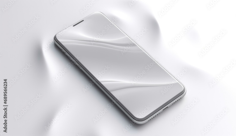 An on a white surface with a smartphone. Generative AI. An on a white surface with a smartphone. Generative AI.